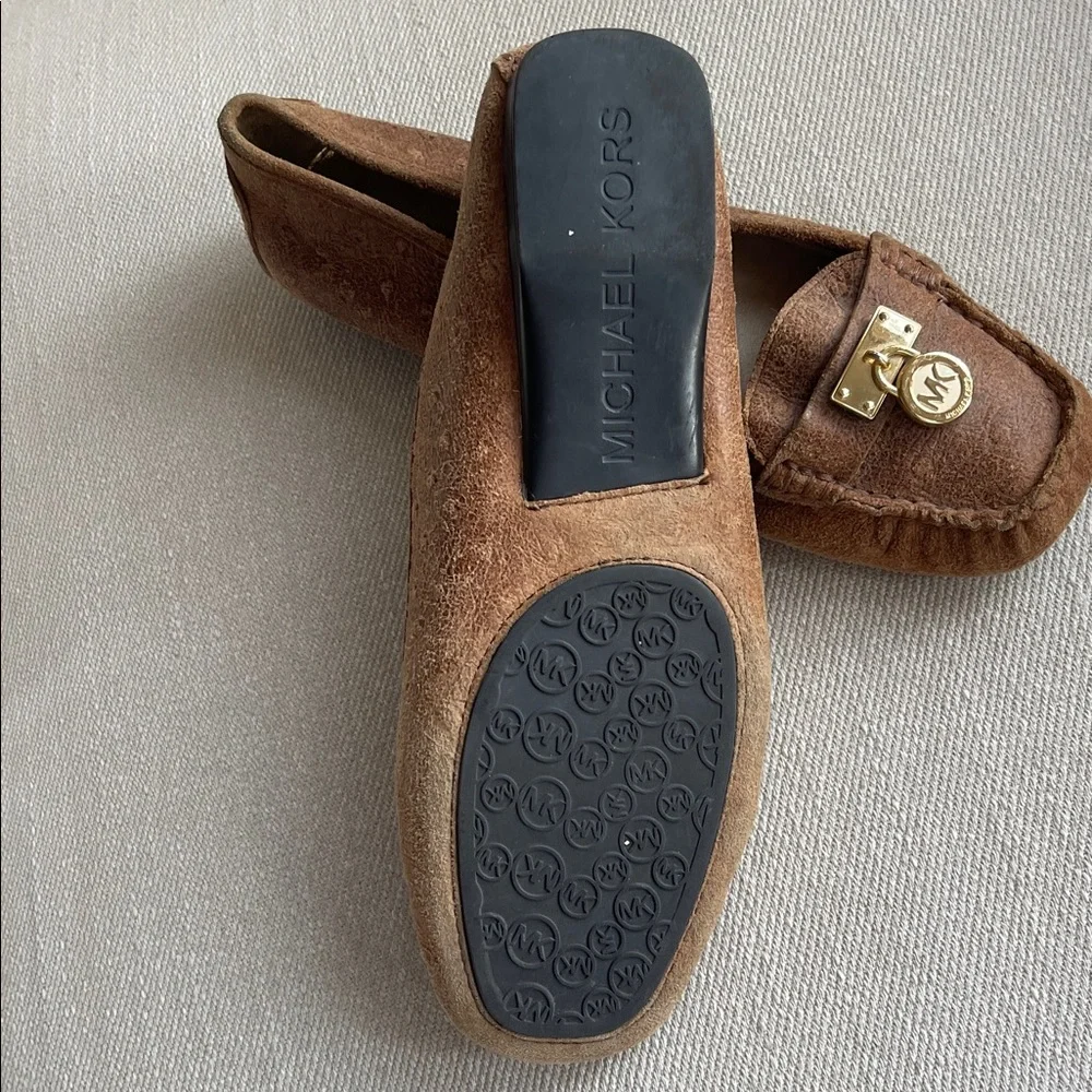 MICHAEL KORS Genuine Leather Loafers | Size 8 | Cognac Tan Luxe | Gold Accents - Picture 6 of 8